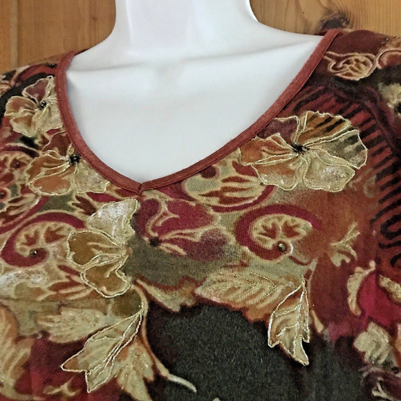 Chico's Long Sleeve Orange Fall Leaf Shirt Size 2 - Picture 2 of 7